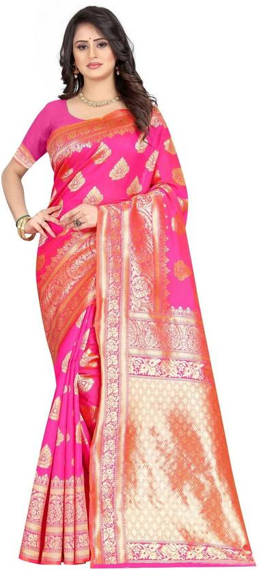 Woven Banarasi Art Silk, Silk Blend Saree (Maroon) - Image 4